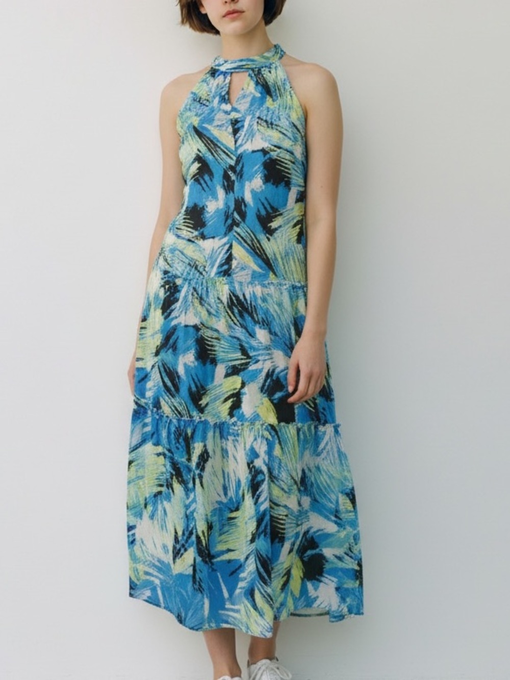 Charlie Paige Tropical Print Midi Dress Blue